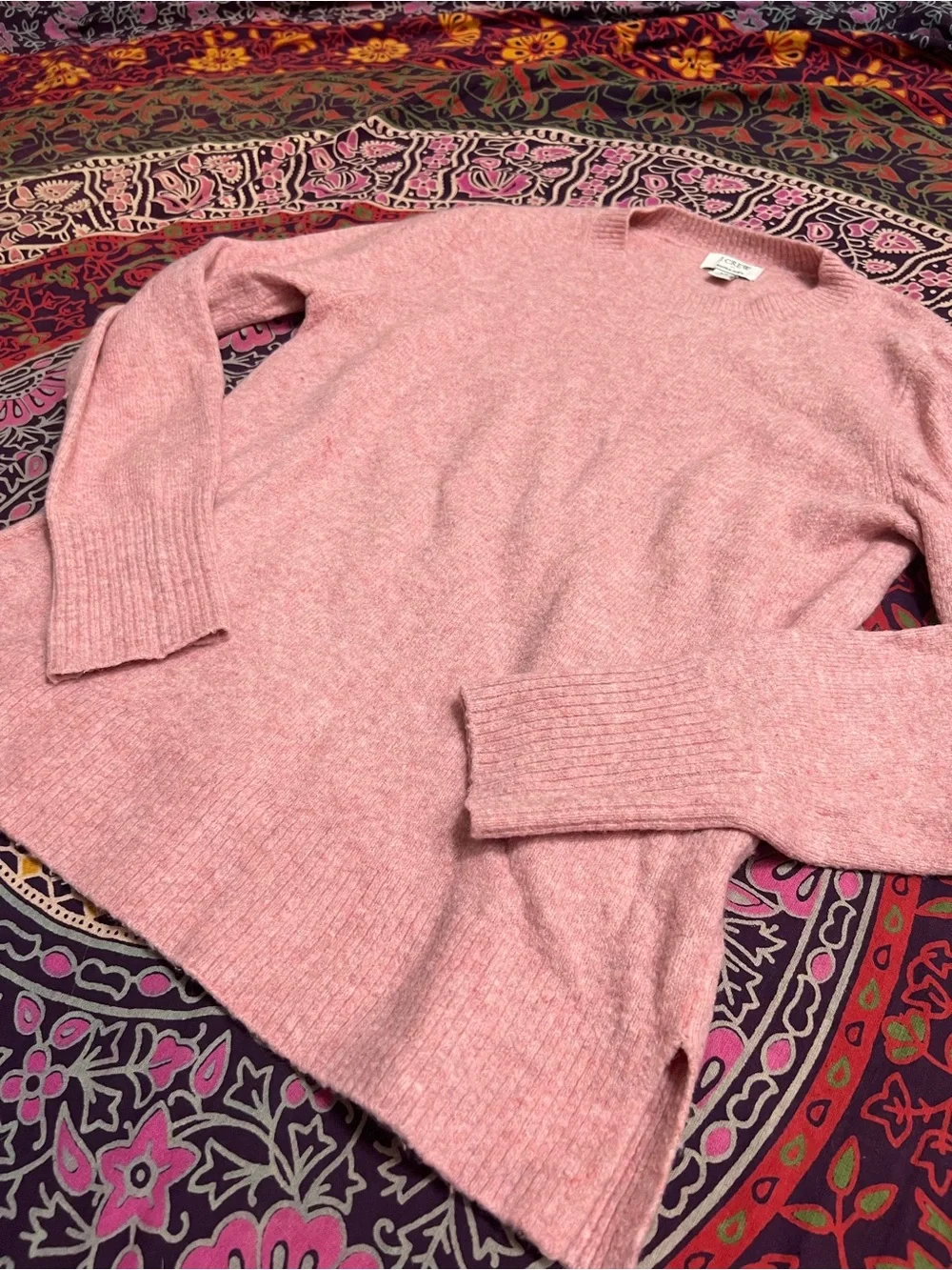 J.Crew Pink Crewneck Sweater XS Soft Wool Blend Lightweight Cozy Knit